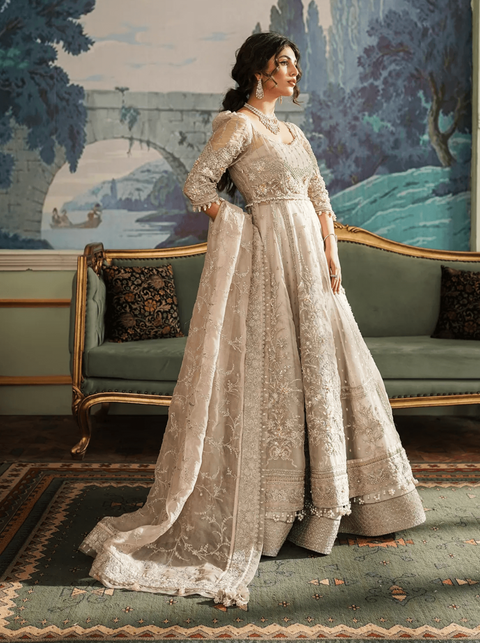 Pakistani Bridal white Silk Gown Dress