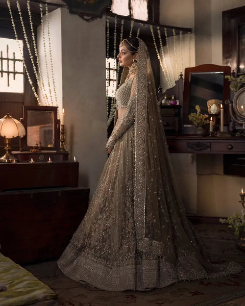 Grey Color Lehenga Choli Bridal Dress