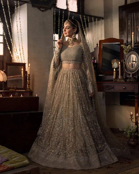 Grey Color Lehenga Choli Bridal Dress