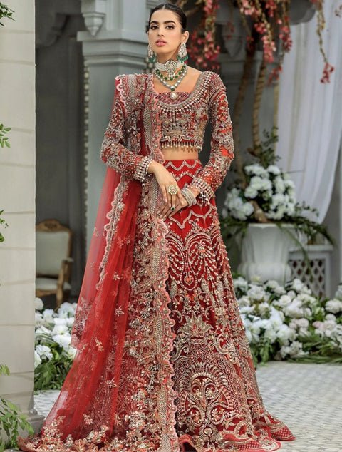 Handcrafted Red Choli Lehenga for Pakistani Bridal Dresses