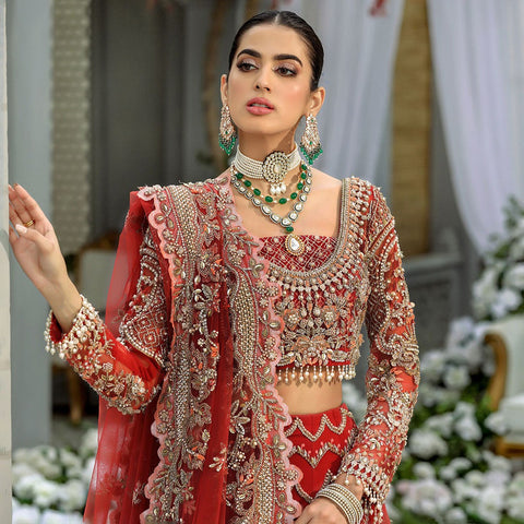 Handcrafted Red Choli Lehenga for Pakistani Bridal Dresses