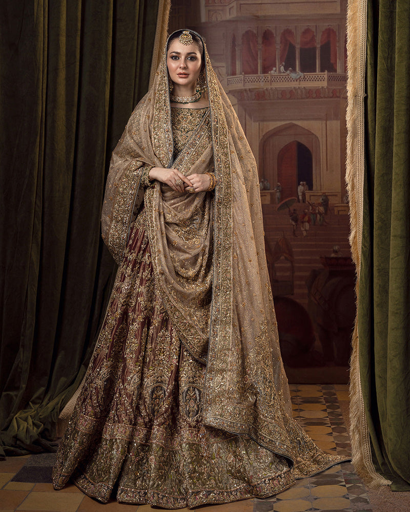 brown wedding dress pakistani Golden Brown Net Lehenga Choli For Wedding Guest in Indian Festivals & Pakistani Weddings Dress main image 1