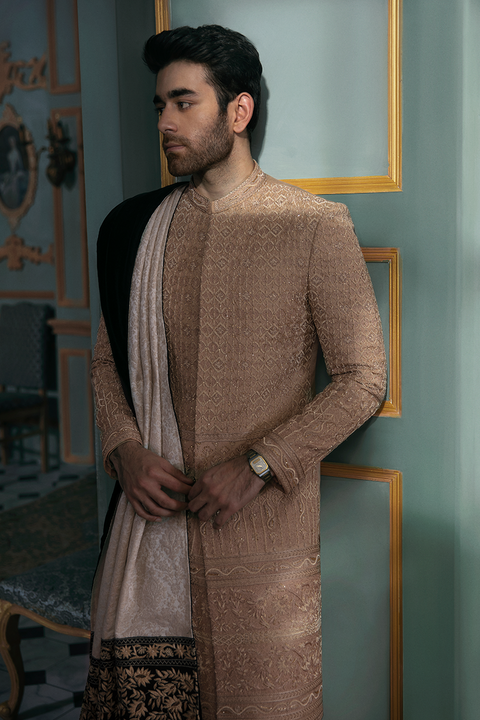 pakistani  Groom Sherwani in Raw Silk Fabric