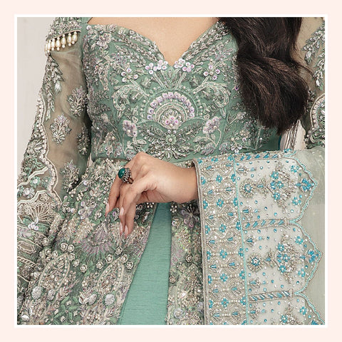 Gown Lehenga Blue Pakistani Bridal 