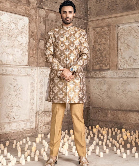 Golden Sherwani Dress for Pakistani Groom