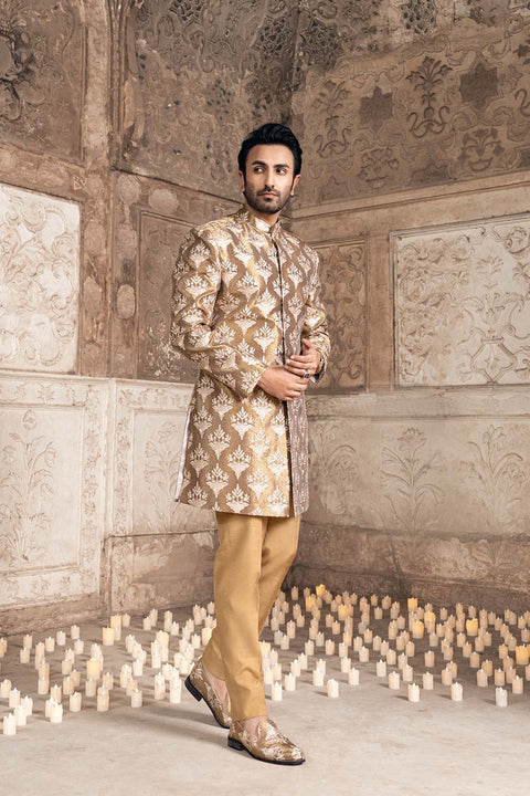 Golden Sherwani Dress for Pakistani Groom