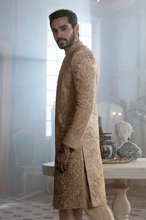 Mens Groom Sherwani in Jamawar Fabric