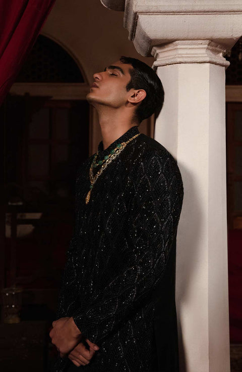 Pakistani Black Sherwani Trousers Style Pakistani Groom Dress