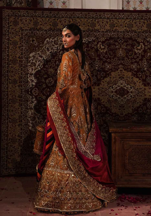 Mustard Frock And Red Dupatta Bridal Dress for Wedding 