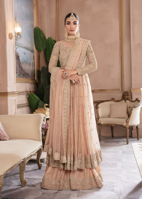 Pakistani Bridal Pishwas Frock Dupatta And Sharara Suit