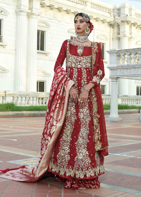 Bridal Pishwas With Red Lehenga Pakistani Dress