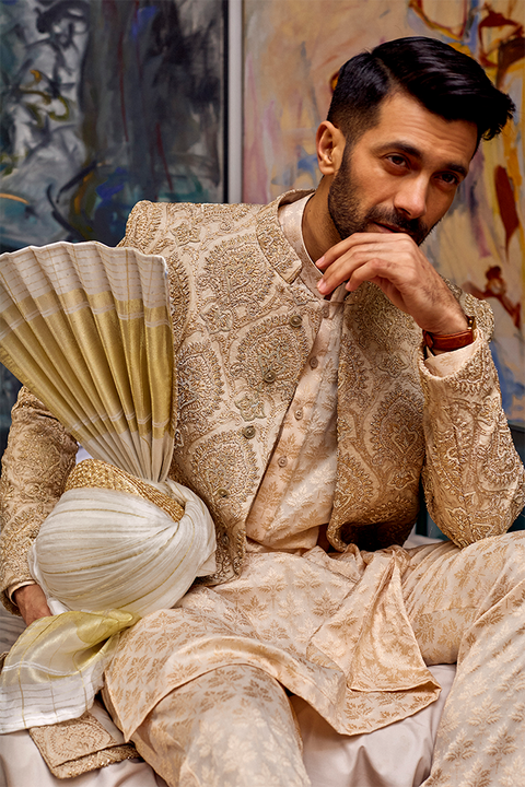 Royal Pakistani Embroidered Sherwani Dress for Groom