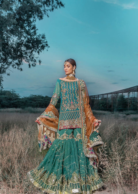 Traditional Emerald Bridal Gharara Kameez Dress