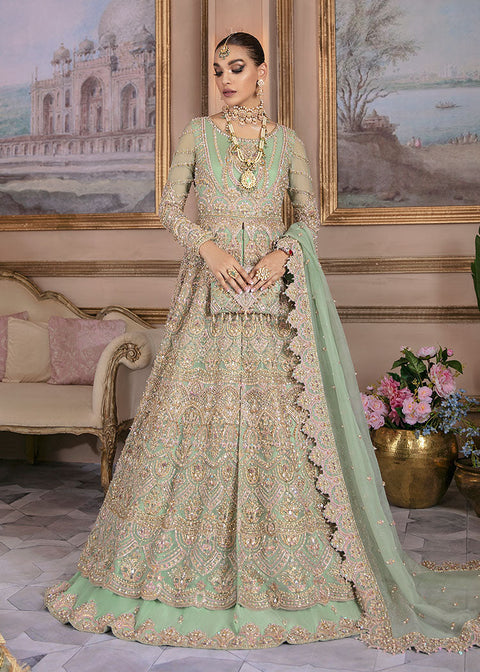 Mint Lehenga With Front Open Gown Pakistani Wedding Dresses