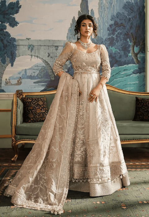 Pakistani Bridal white Silk Gown Dress