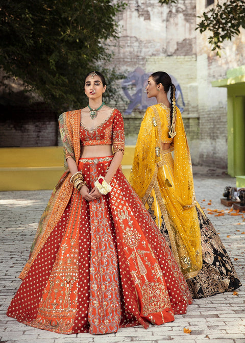 Pakistani Bridal Orange Red Lehenga Choli Dress