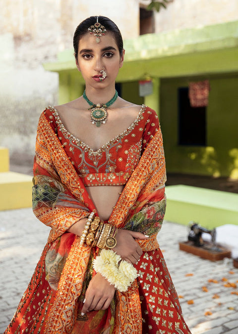 Pakistani Bridal Orange Red Lehenga 
