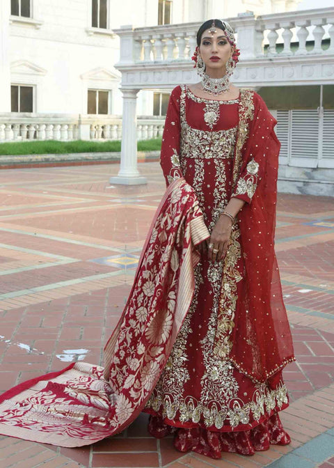Bridal Pishwas With Red Lehenga 
