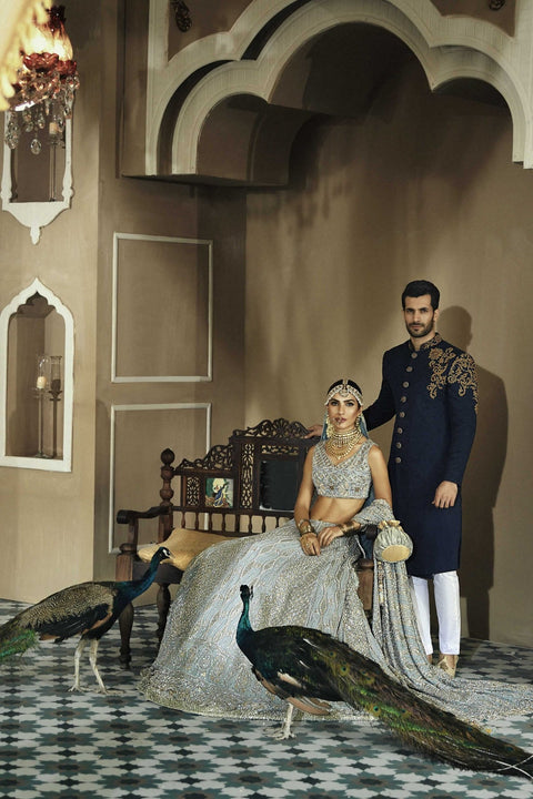 Pakistani Bridal Dress Lehenga Choli In Ice Grey