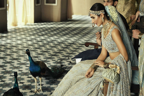 Pakistani Bridal Dress Lehenga Choli In Ice Grey