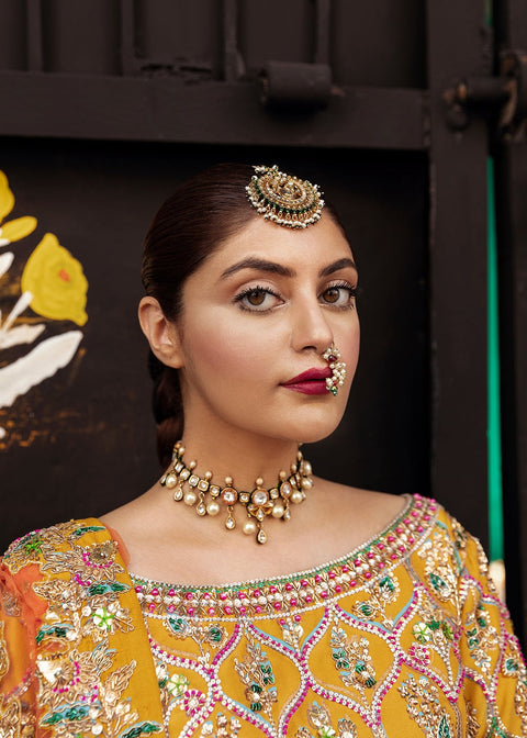 Pakistani Mehndi Dress Yellow Orange Lehenga Choli