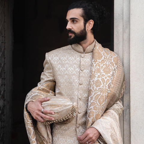 Pakistani Groom Dress in Embroidered Sherwani Style