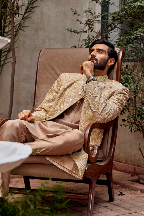 Pakistani Groom Dress in Premium Karandi Sherwani Style