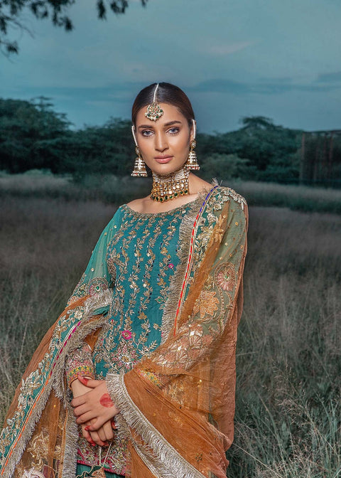 Traditional Emerald Bridal Gharara Kameez Dress