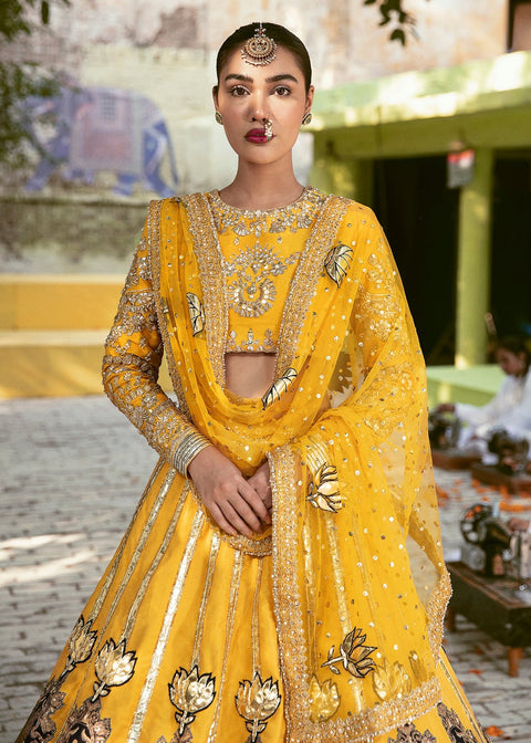 Pakistani Yellow Lehenga With Choli Bridal Dress