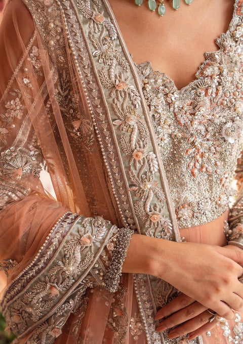 Bridal Wedding Dress Peach Pink Lehenga Frock