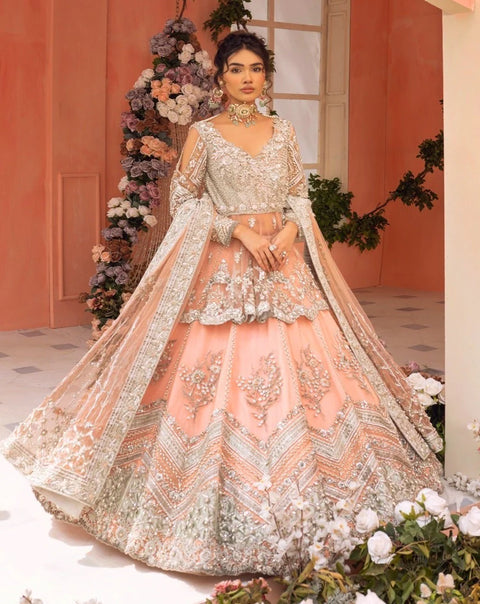 Bridal Wedding Dress Peach Pink Lehenga Frock