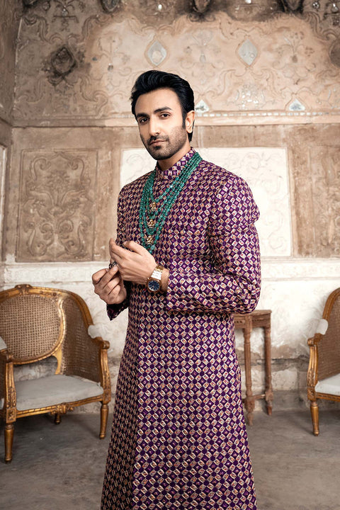 Purple Sherwani Dress for Pakistani Men Sherwani