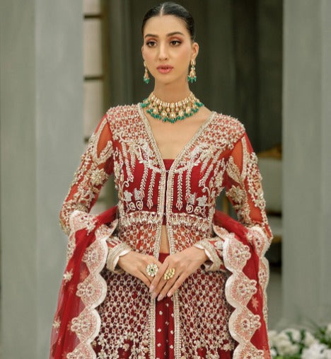 Pakistani Wedding Dresses Red Front Open Gown Lehenga