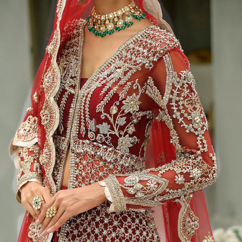 Pakistani Wedding Dresses Red Front Open Gown Lehenga