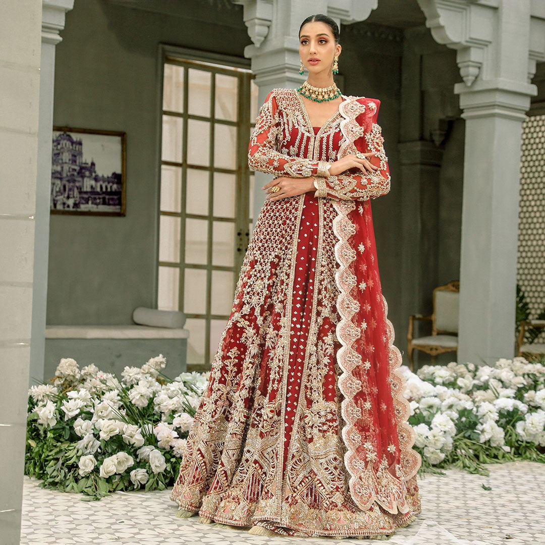Pakistani Wedding Dresses Red Front Open Gown Lehenga