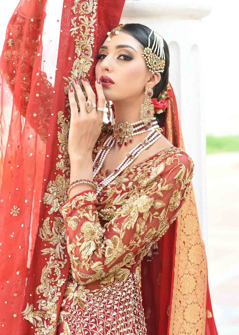 Latest Red Lehenga With Gown Pakistani Bridal Dress