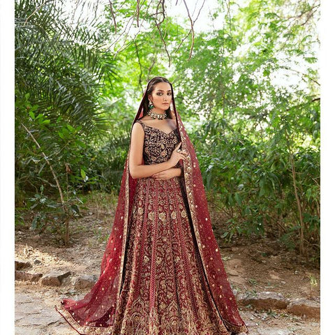 Royal Deep Red Bridal Lehenga With Pishwas Dress
