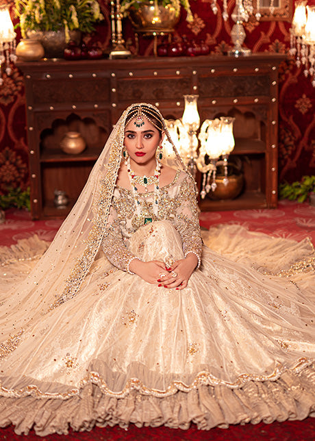 Royal Pakistani Bridal Lehenga With Pishwas Frock Dress