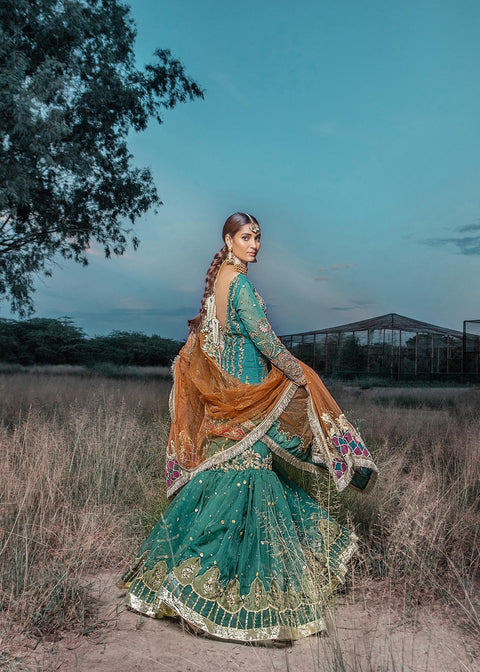 Traditional Emerald Bridal Gharara Kameez Dress