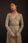 Silver Color Lehenga Gown For Pakistani Bridal Wear