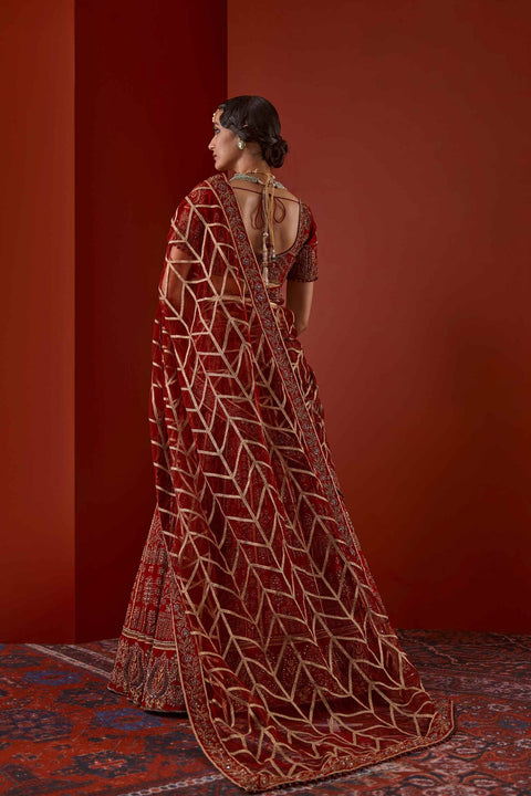 Bridal Red Lehenga Choli Dress In Tilla Work