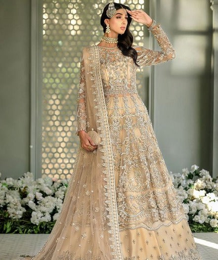 Peach Skin Lehenga Gown Pakistani Bridal Dresses