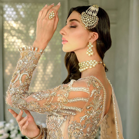 Peach Skin Lehenga Gown Pakistani Bridal Dresses