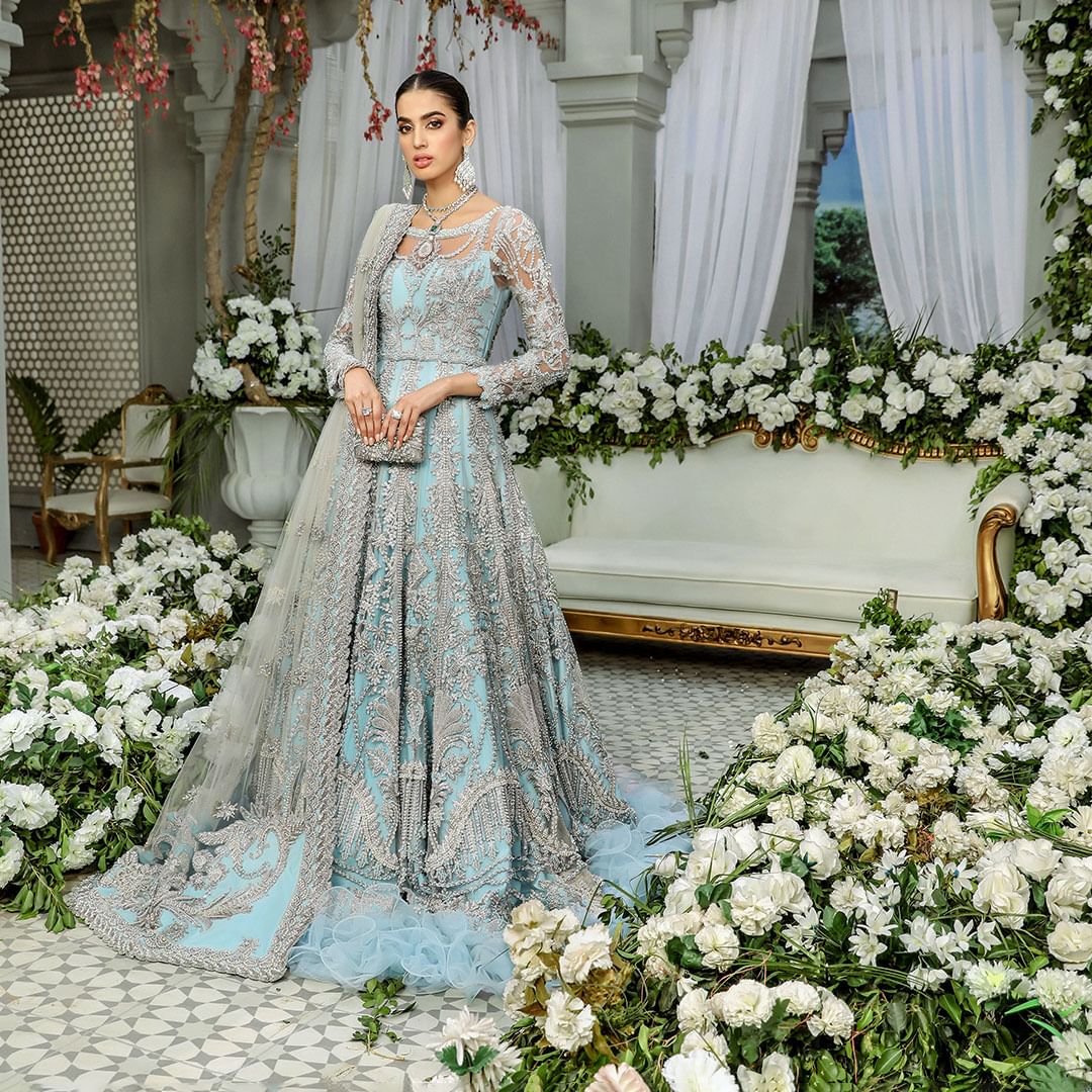 Pakistani Wedding Dresses Sky Blue Gown Lehenga