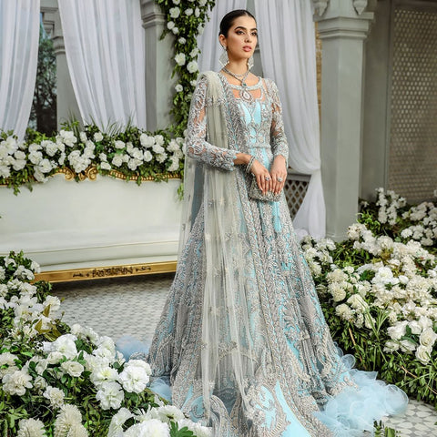 Pakistani Wedding Dresses Sky Blue Gown Lehenga