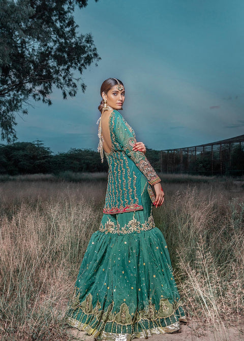 Traditional Emerald Bridal Gharara Kameez Dress