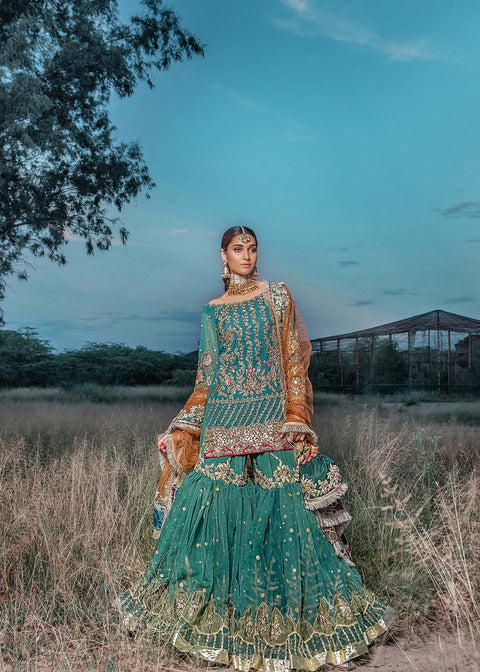 Traditional Emerald Bridal Gharara Kameez Dress