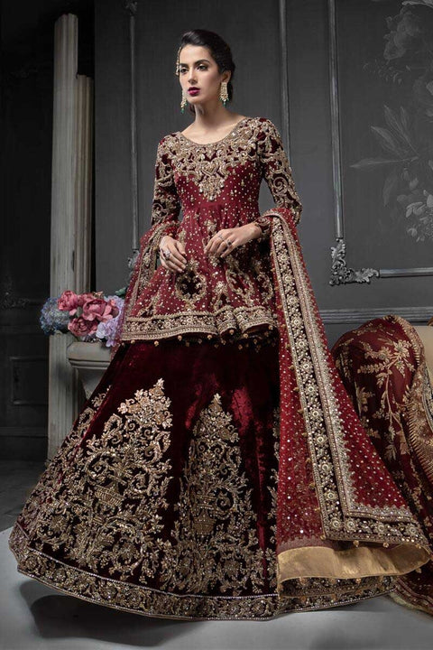 Traditional Pakistani Bridal Red Lehnga Frock