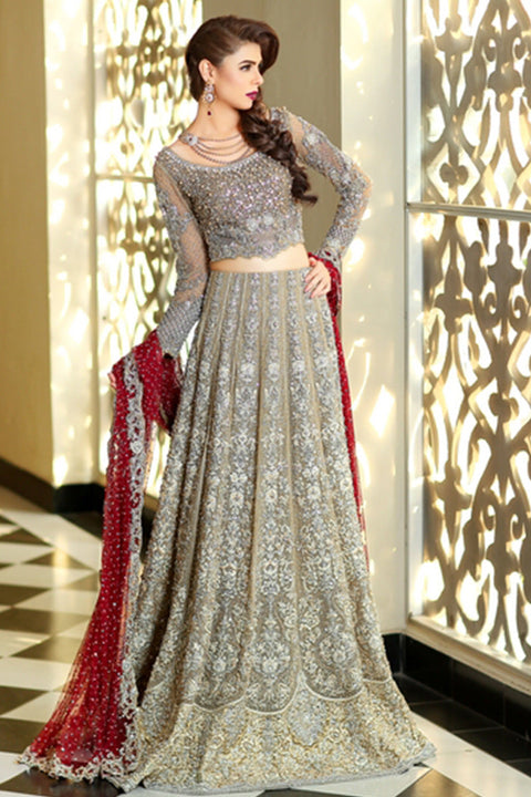 Wedding Party Wear Silver Lehnga Choli
