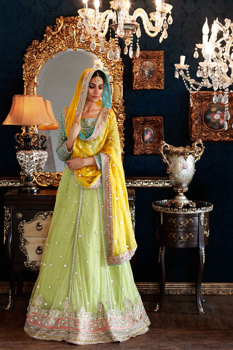 Pakistani Green Mehndi Frock Dress